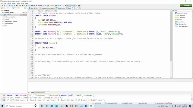 3 MySQL Constraints | not null | unique key | default | create table | Hindi смотреть онлайн