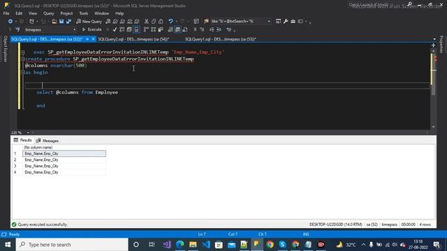 HOW TO MAKE INLINE PROCEDURE ?HOW TO PASS COLUMN NAME IN PARAMETER IN PROCEDURE ? смотреть онлайн