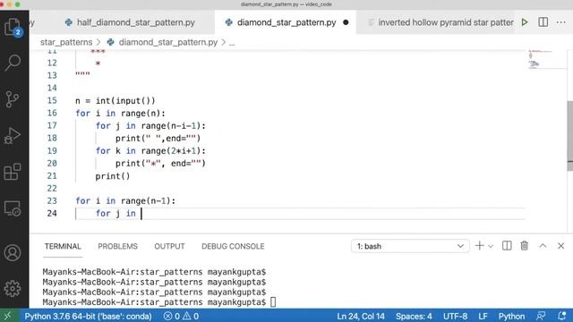 Code 125: Diamond Star Pattern | Star patterns using Python | 365 days of Code смотреть онлайн