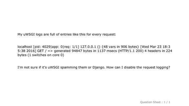 Django : How to disable request logging in Django and uWSGI? смотреть онлайн
