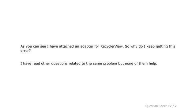 Android : recyclerview No adapter attached; skipping layout смотреть онлайн