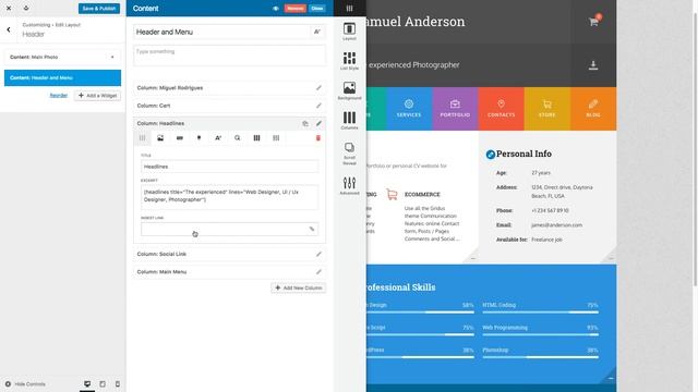 Gridus Resume WordPress Theme Manual | Customization | 01 - Photo, name, position смотреть онлайн