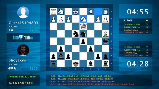 Анализ шахматной партии: Guest45194893 - Shoyaxyo, 0-1 (по ChessFriends.com) смотреть онлайн