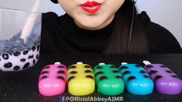 ASMR RAINBOW FOOD: HOMEMADE TAPIOCA BOBA PEARLS POPSICLE JELLO, BUBBLE TEA CANDY EATING SOUNDS 먹방 смотреть онлайн