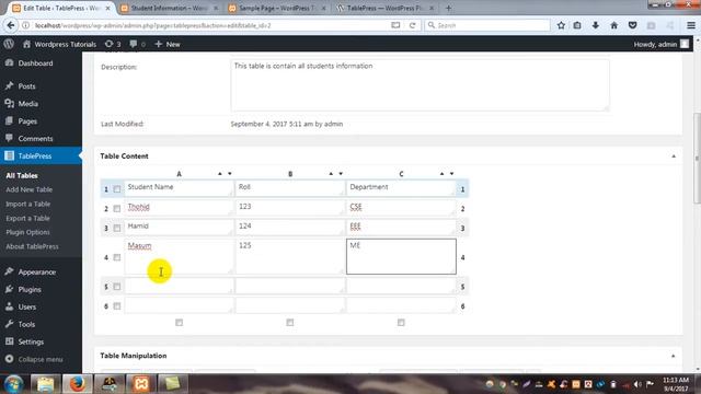 WordPress tutorial Table press plugin installation and customization смотреть онлайн
