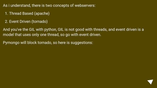 What are the Tornado and Mongodb blocking and asynchronous considerations? смотреть онлайн