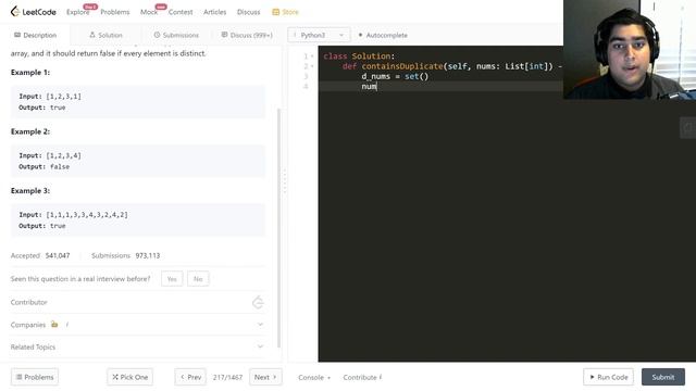 LeetCode Question 217: Contains Duplicate - Python3 (Solution) смотреть онлайн