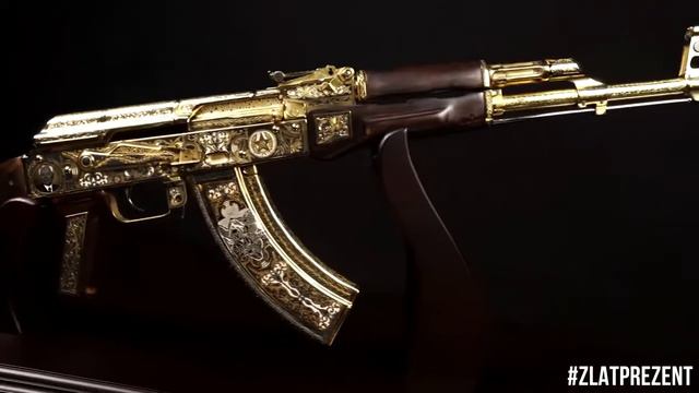 Подарочный автомат в честь памяти Калашникова М.Т. охолощенный, украшен золочением 999 пробы смотреть онлайн