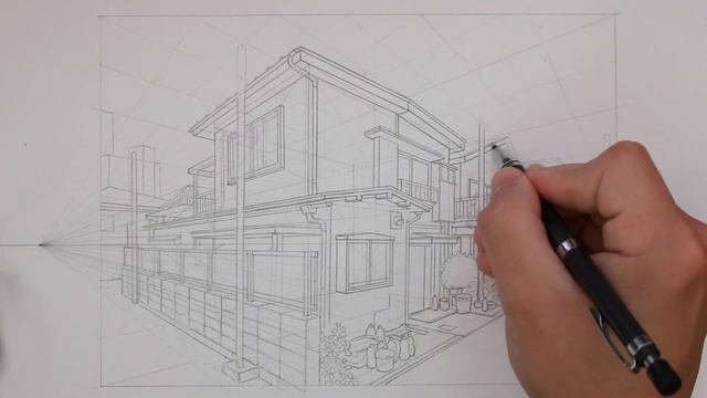 Drawing A Building In Two Points Perspective (Adachi City, Tokyo) - Drawing Timelapse ✏️ смотреть онлайн