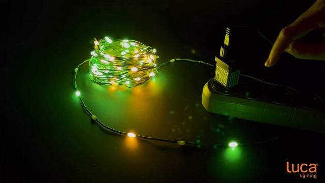 Luca Lighting - Гирлянда капли на плоском зелёном проводе, мультиколор, 8 функций, таймер. смотреть онлайн