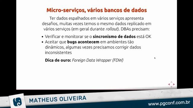 PGConf.Brasil - PostgreSQL no mundo de micro-serviços: a experiência do iFood, com Matheus Oliveira смотреть онлайн