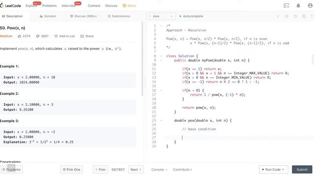 50. Pow(x, n) смотреть онлайн