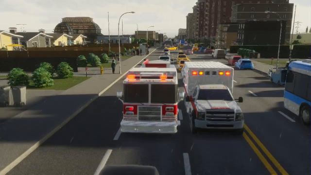 Cities Skylines 2 fire truck responding with ambulance to different calls смотреть онлайн