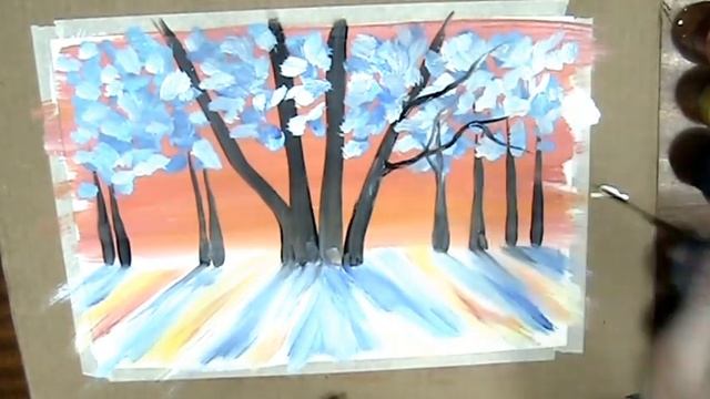 Простой зимний пейзаж. Закат.//Simple winter landscape. Sunset. Picture. смотреть онлайн