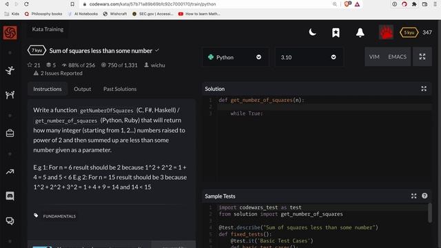 Codewars - Python - Sum of squares less than some number смотреть онлайн
