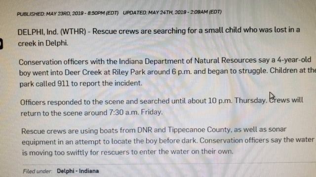 MISSING from Delphi - 4 year old boy fell into Deer Creek смотреть онлайн