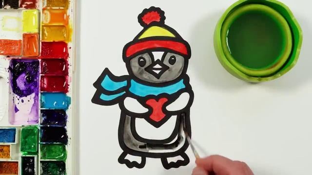 Рисуем Новогоднего пингвина фломастерами. Рисование для детей смотреть онлайн