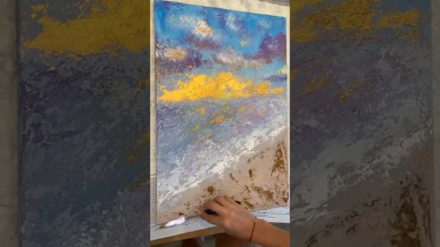 Абстрактная интерьерная картина с золочением. Рельефная картина. Акрил, поталь. смотреть онлайн