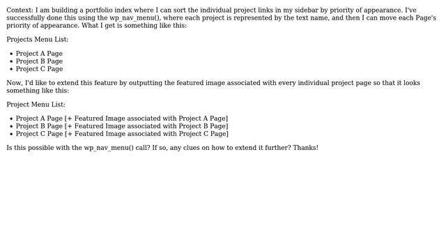 Wordpress: wp_nav_menu: output featured image of each page listing смотреть онлайн