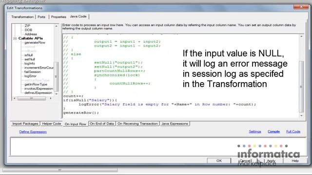 LogInfo and LogError API in Java Transformation смотреть онлайн