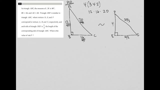 In triangle ABC, the measure of angle B is 90 degrees, BC = 16, and AC = 20. Triangle DEF is.... смотреть онлайн