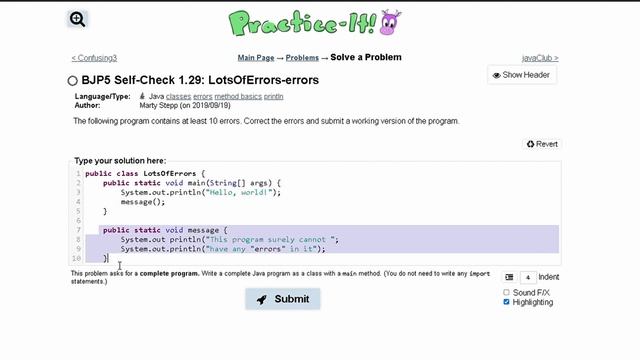 Java Practice-it Introduction to Java Programming | Self-Check 1.29 LotsOfErrors-errors смотреть онлайн
