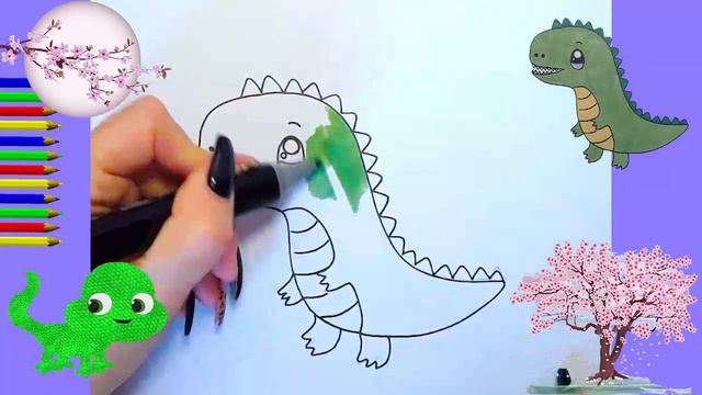 Как нарисовать МИЛЫЙ. просто, Рисунки для начинающих динозавр смотреть онлайн