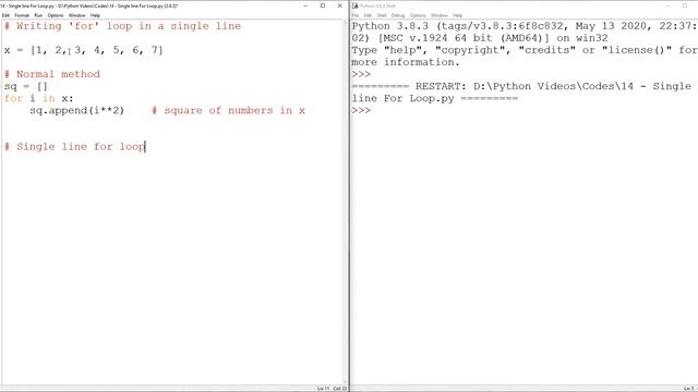 Single line FOR loop in Python смотреть онлайн