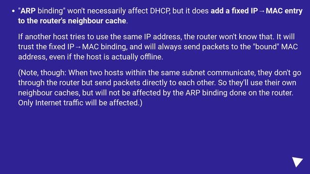 What is the difference between ARP binding and DHCP address reservation? смотреть онлайн