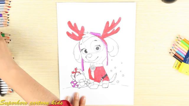 How to Draw Paw Patrol Character: SKYE on Christmas Day - Learn Color and Coloring for Kids смотреть онлайн
