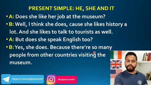 Present simple, he, she, it, Inglês com diálogo, #11 смотреть онлайн