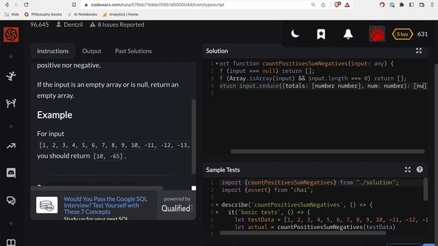 Codewars - Typescript - Count of positives sum of negatives смотреть онлайн