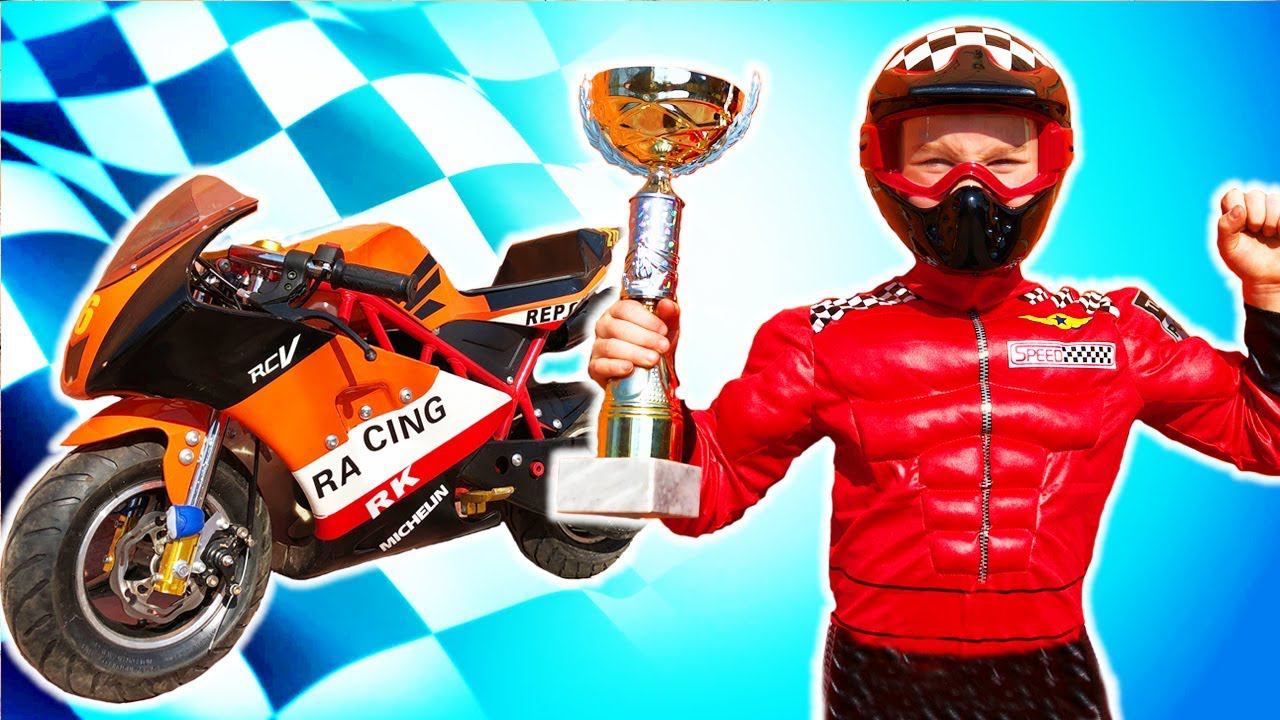 Funny Baby Biker and Race on Power wheels Quad bike Police car Motorcycle Sport Car смотреть онлайн