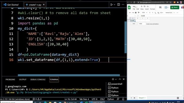 Inserting Pandas DataFrame to google sheets by using set_dataframe() with options to copy index смотреть онлайн