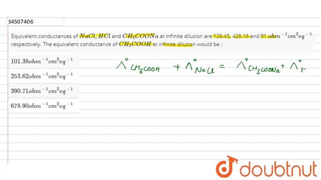 Equivalent conductances of `NaCl, HCl` and `CH_(3)COONa` at infinite dilution смотреть онлайн