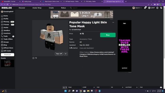 Roblox UGC Playful Vampire Mask/Face for 75 Robux!?! ?(Will it get Deleted??) смотреть онлайн
