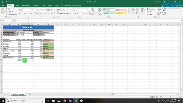 Excel 2016 – Bulletin scolaire automatisé avec condition SI [ Partie 5 ] смотреть онлайн