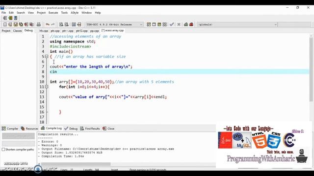 C++, How to insert and access array elements with for loop. смотреть онлайн