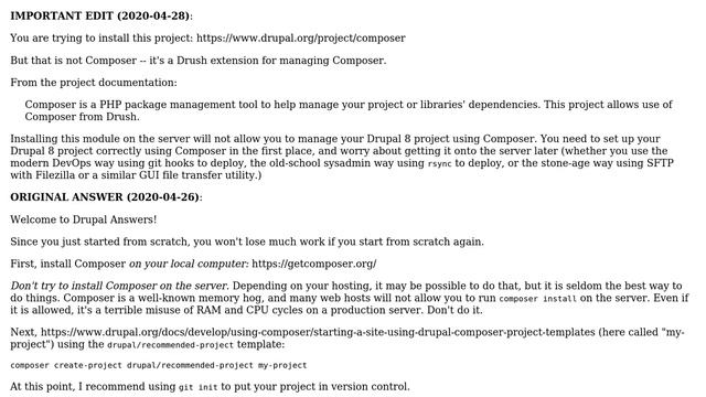 Drupal: Cannot install Composer because it doesn't contain any .info.yml files смотреть онлайн