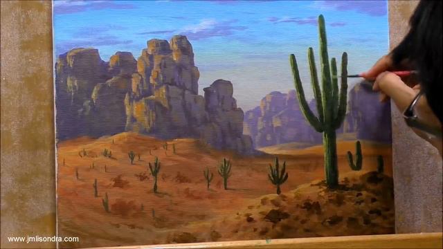 Acrylic Landscape Painting In Time-lapse / Cactus In Desert / JMLisondra