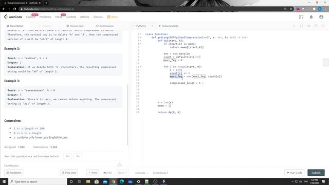 LeetCode 1531. String Compression II смотреть онлайн