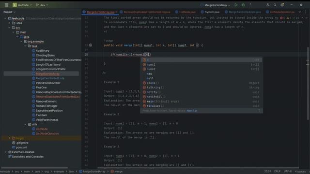 LeetCode Merge Sorted Array смотреть онлайн