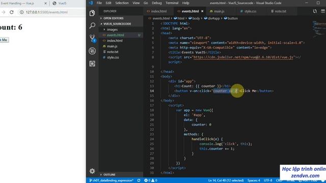 Lập trình VueJs - 06 Sử dụng v on xử lí sự kiện người dùng смотреть онлайн