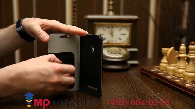 Фирменный оригинальный чехол-книжка для ASUS Zenfone 5 (A501CG-1G277RUS) черный кожаный смотреть онлайн