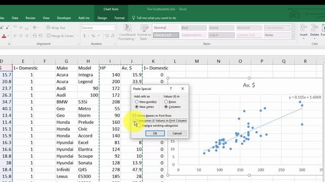 Excel: Two Scatterplots and Two Trendlines смотреть онлайн