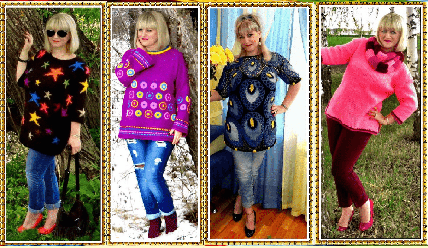 Туники и свитера Оверсайз спицами и крючком // Бережная Наталья. смотреть онлайн