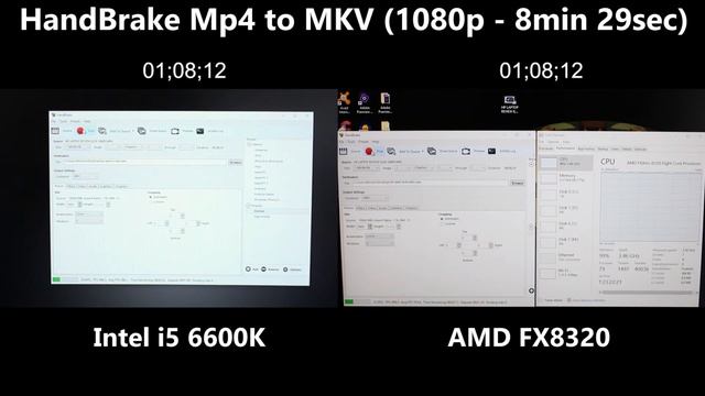 Intel i5 6600K vs AMD FX8320 - HandBrake Test (1080p) смотреть онлайн
