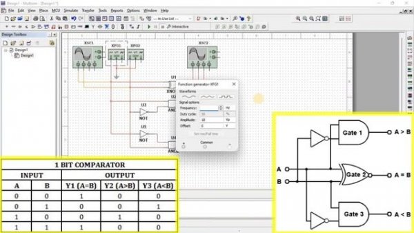 One Bit Comparator in Multisim Software