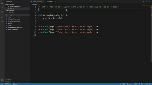 Python Program to Calculate the Area of a Triangle | Area of a Triangle смотреть онлайн