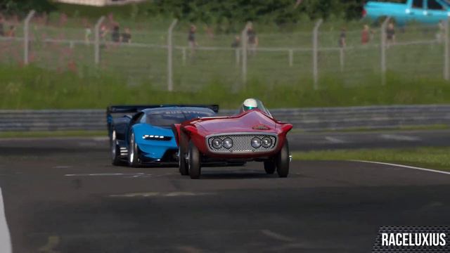 Bugatti Vision Gran Turismo vs Plymouth XNR Ghia Roadster at Nordschleife смотреть онлайн